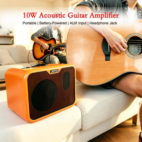 Compact 10W Acoustic Guitar Amplifier With 15 Foot Cable Bundle For Portable Practice Battery Powered Dual Channel Bright And Normal Tone Ideal For Dorm Rooms Home Studios Small Gigs And Street Busking