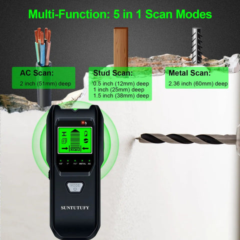 5 In 1 Stud Finder Wall Scanner with Audio Alarm and HD LCD Display Detect Center and Edge of Wood AC Wires Metal and Studs