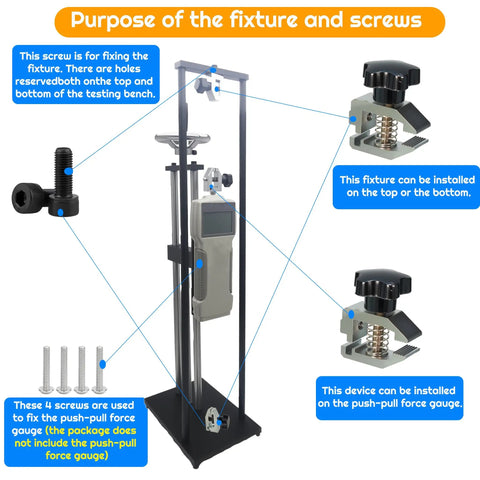 Beefy Push Pull Force Testing Fixture With 3mm Clamp And 500N Load Capacity VI001 Model Smart Test Jig For Tensile Break Insertion And Extraction Scenarios 1 Piece installed on gauge stand