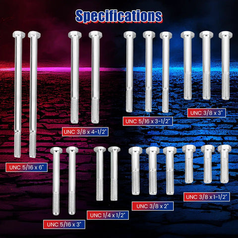 Specifications of bolts from Harmonic Balancer Puller Removal And Install Tool Kit Blue For Easy Engine Pulley Service Flywheel Remover.