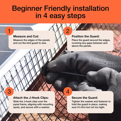 Installation guide for Solar Panel Bird Guard Mesh Screen 6 Inch By 120 Foot Black PVC Coated Galvanized Steel Netting