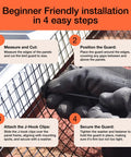 Gloved hand installing Solar Panel Squirrel Guard Mesh for Backyard Protection, PVC-coated galvanized steel, step-by-step guide visible
