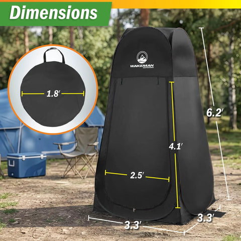 Multipurpose Privacy Pop Up Tent For Camping And Beach with 190T polyester, dimensions 3.3ft x 3.3ft x 6.2ft, and carry bag.