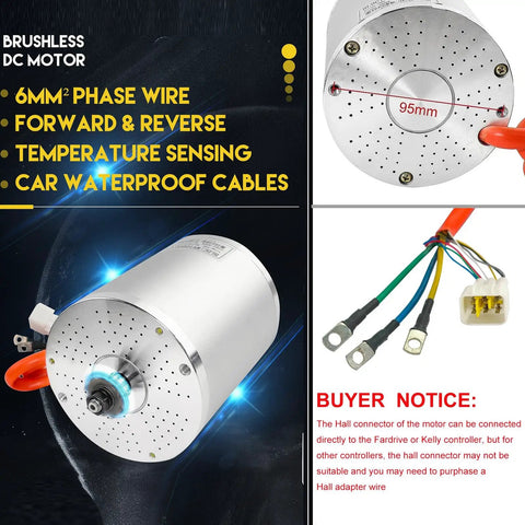 Beefy 48V 2000W Brushless Go Kart Motor With 4300RPM Rated, aluminum housing, 6mm² phase wire, for scooters and mini karts