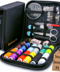 Compact Sewing Kit For Beginners Portable Travel Essentials With 12 Thread Colors And 75 Plus Tools Including Needles Scissors Measuring Tape For Quick Grab And Go Clothing Repairs Buttons Hemming And Mending in open case
