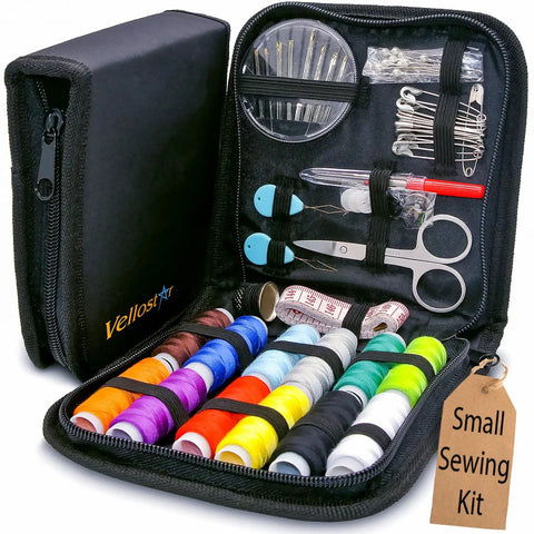 Compact Sewing Kit For Beginners Portable Travel Essentials With 12 Thread Colors And 75 Plus Tools Including Needles Scissors Measuring Tape For Quick Grab And Go Clothing Repairs Buttons Hemming And Mending in open case
