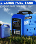 3450 Watt Portable Inverter Generator For Camping And RV Use With A 1.6 Gallon Gas Tank For Up To 8.3 Hours Runtime, blue generator outdoors