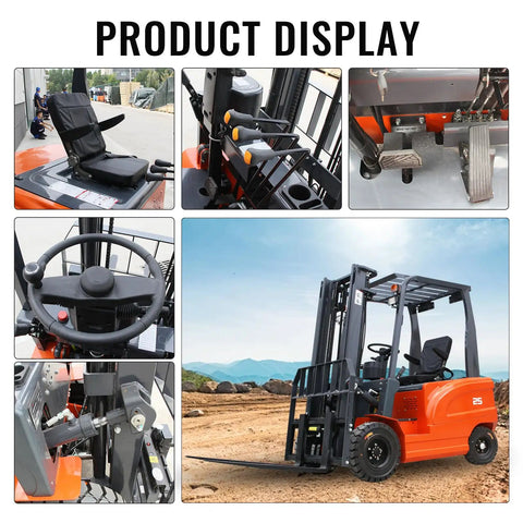 Heavy Duty Electric Forklift With 2.5 Ton Lift Capacity, Industrial Pallet Stacker for Warehouse, featuring operator seat and controls.