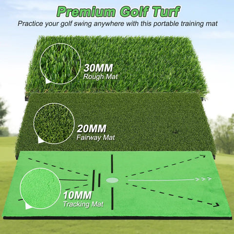 Three In One Golf Practice Mat With Swing Path Feedback, Switch Between Fairway, Rough And Putting Pads On A Non Slip Rubber Base
