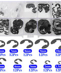 Image of a Must Have E Clip Kit 120Pcs External Circlips Snap Rings Set 1.5mm To 10mm with twelve pieces each, in a plastic case.