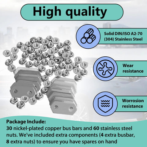 30 Sets Hybrid Battery Repair Kit With Nickel Plated Copper Bus Bars And Stainless Steel Nuts No Sweat Swap For Toyota Prius Gen 2 3 V And Lexus Ct200h Road Ready Upgrade showing bus bars and nuts.