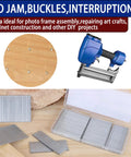 Top Shelf 16 Gauge Galvanized Finish Nails In Four Sizes From One To Two And Half Inches Corrosion Resistant Hardware 1200 Count Bulk Pack displayed with stapler and fasteners.