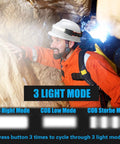 Person caving with Rechargeable 2 LED Headlamp With Wide Beam And Red Tail Light For Adults And Kids, displaying 3 light modes