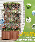 Raised Garden Bed With Trellis For Veggies And Climbing Plants, Durable Natural Wood Planter Box With Drainage Holes