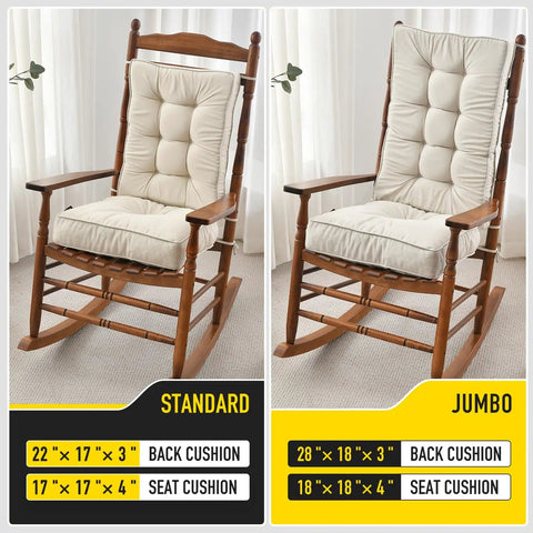 Comparison of Comfy Memory Foam Rocking Chair Cushions Set With Non Slip Seat And Back Pads, cream color, standard vs jumbo size
