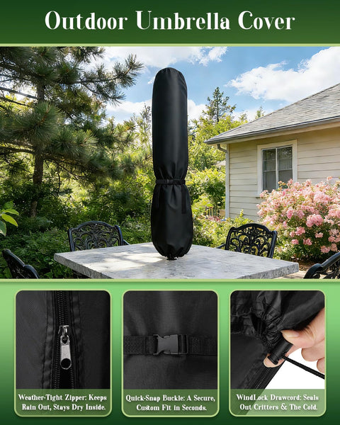 Patio Umbrella Cover For 9 To 12 Ft Market And Patio Umbrellas Waterproof 420D Oxford Fabric With Storage Pouch Outside