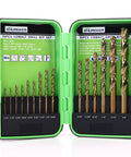 Heavy Duty 15 Pc Cobalt M35 Twist Drill Bit Kit For Metal Stainless Steel Cast Iron Wood And Plastic With Smart Storage Box, open case