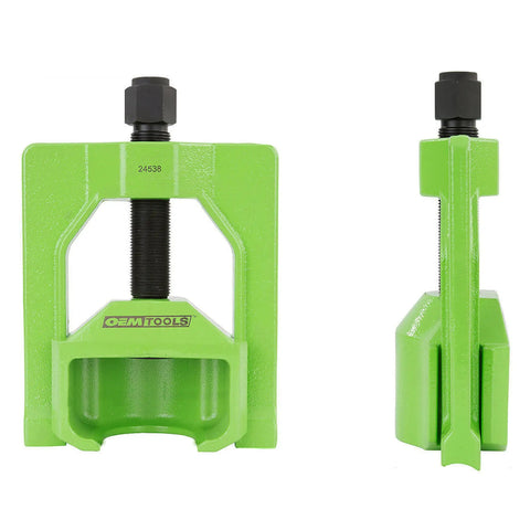 Heavy Duty U Joint Puller For Semi Trucks Class 7 8 Pro Grade, front and side view, green metal tool for drivelines press.