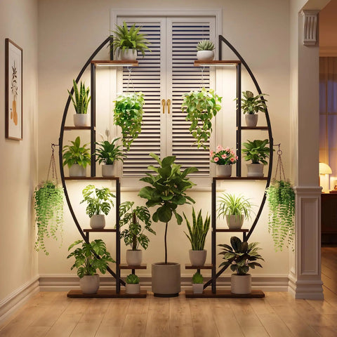 Tall Six Tier Indoor Plant Stand With Dual Head Full Spectrum Grow Lights, Solid Heavy Duty Metal Racks To Keep Your Leafy Buddies Thriving Indoors, Set Of Two Pack