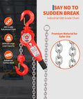 Beefed Up Heavy Duty Manual Chain Hoist Three Quarter Ton 1650 Lbs With 10 Ft Lever Block in red with G80 grade chain.