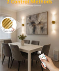 Modern Peel And Stick Wall Sconce Set Of Two Wireless Rechargeable Lamp With Magnetic Base For Smooth No Drill Install in dining area.