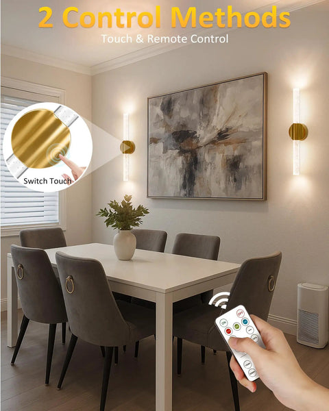 Modern Peel And Stick Wall Sconce Set Of Two Wireless Rechargeable Lamp With Magnetic Base For Smooth No Drill Install in dining area.