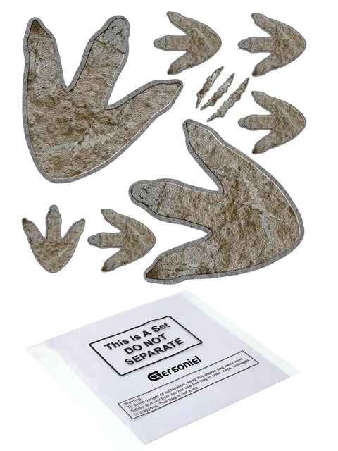 64 Piece Dinosaur Footprint Floor Decals Peel And Stick Dinosaurs Wall Tracks Stickers For Baby Nursery Bedroom Home Decor Removable Vinyl Footprints Great For DIY Walls And Floors, showing beige footprint designs on a white background.