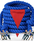 Epic Tug Of War Rope 25Ft With Flag For Outdoor Fun For Kids And Adults; kids playing tug of war with blue rope and red flag