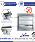 10 Inch Wall Mounted Exhaust Fan With Automatic Shutter And Variable Speed For Attic Shed Or Garage Ventilation 820 CFM 1200 Sq Ft Coverage No Brainer Energy Saving Cooling Ready To Install Cord Not Included with steel frame and seal design