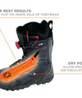 Ready In A Snap Boot Dryer And Portable Shoe Dryer featuring hybrid forced air heating in black boot with orange dry pod.