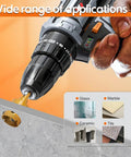 Diamond Drill Bits Set For Tile And Glass 10-Piece Hollow Hole Saw Kit With Guidance Fixture Pro Grade Build in use on tile