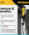 Job Link System Flex HVACR Wireless Psychrometer Probe With 1000 ft Bluetooth Range, Flexible Wand and Magnetic Mount, Pro-Grade Supply Return Switch, Water-Resistant Diagnostic Tool for Onsite Readings mounted on duct