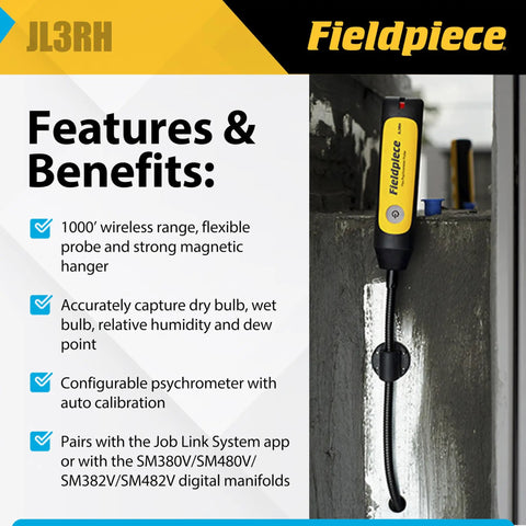 Job Link System Flex HVACR Wireless Psychrometer Probe With 1000 ft Bluetooth Range, Flexible Wand and Magnetic Mount, Pro-Grade Supply Return Switch, Water-Resistant Diagnostic Tool for Onsite Readings mounted on duct