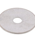 Front view of a stainless steel fender washer, 1-1/4 in outer diameter with 1/4 in center hole.