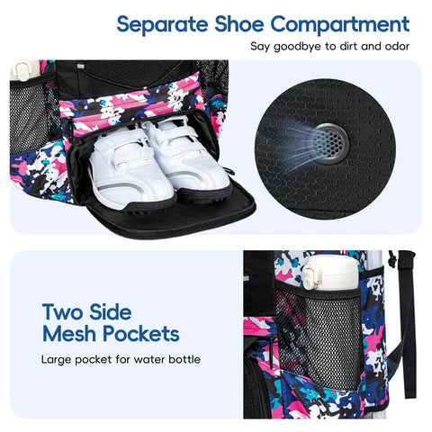 Youth Lacrosse Backpack With Secure Helmet Slot And Separate Shoe Compartment, Waterproof Team Gear Bag For Boys And Girls, Ventilated Mesh Back, Game Day Ready Solid Haul with shoe compartment and side mesh pockets.
