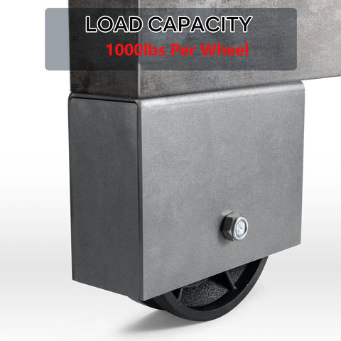 Built Like A Tank 6 Inch By 2 Inch Cast Iron V Groove Sliding Gate Wheels With Welded Bracket Box showing 1000lbs load capacity.