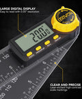 Kickass Aluminum Digital Angle Finder And Multipurpose Protractor Gauge with large display showing 200.8 degrees.