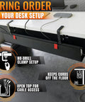 36 Inch Under Desk Cable Management Tray With No Drill Clamp On And Built In Ties showcasing heavy-duty metal clamps under desk.