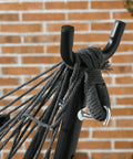 Close-up of dark gray weatherproof fabric ropes on Patio Hammock Chair With Stand For Outdoor Chill And Cozy Lounging Heavy Duty Hanging Swing.