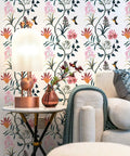 Living room with Pink Floral And Bird Peel And Stick Wallpaper For Cabinets And Bedrooms Self Adhesive Removable Vinyl With Butterfly Design