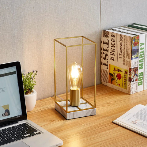Touch Table Lamp With 3 Way Dimmable Brightness, Modern Nightstand Desk Lamp, White Faux Marble Base, Edison Bulb Included