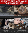 Image showing signs for when to replace your car water pump with Premium Water Pump Kit Fits Land Rover And Jaguar 3.0L SC V6 Plus 5.0L V8 Supercharged Engines Range Rover Sport LR4 Discovery Velar 2010 Through 2022.