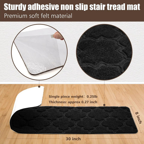 Non Slip Stair Tread Carpet Set Of 15 For Wooden Steps Indoor Outdoor Mats 8x30 Black Easy Install With Pre Applied Adhesive