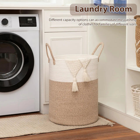 Real Deal Laundry Hamper With Safe Rounded Edges, Legit Nursery Stash Bin For Cozy Blankets And Small Gear, Big Capacity Soft Basket For Easy Home Organization In Earthy Brown And Bright White