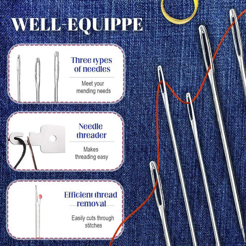 37 Piece Big Eye Stainless Steel Sewing Needles Kit For Handy Hand Sewing And Leather Repairs Portable Large Eye Needle Set