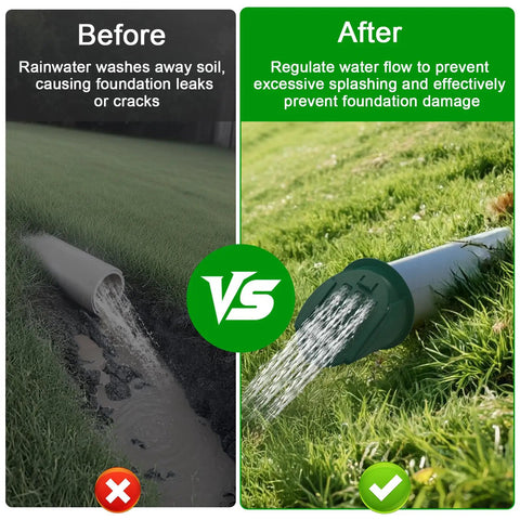 Comparison of drainage pipe before and after installing 4 Inch Slope Drainage Grate Cover With Rain Diverter And Yard Drain Emitter