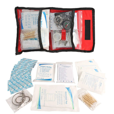 Boat Emergency Kit 110 Piece Waterproof First Aid Set Two in One Marine Safety Gear displayed open with supplies visible