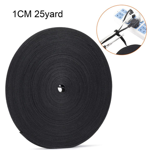 1cm Double Sided Hook And Loop Fastening Tape For Cables And Wires, Reusable Nylon Cable Tie Tape, Wire Organizer For Home And Office, Black 25 Yard Roll, Keeps Cords Neat And Tidy, Easy To Use