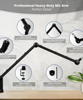 Adjustable 360 Degree Microphone Boom Arm With Stainless Steel Desk Mount Foldable Scissor Arm detail features diagram