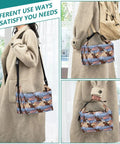 Cowboy Rides A Horse Across The Desert Insulated Lunch Bag carried by woman, displayed in different angles, showing versatility.